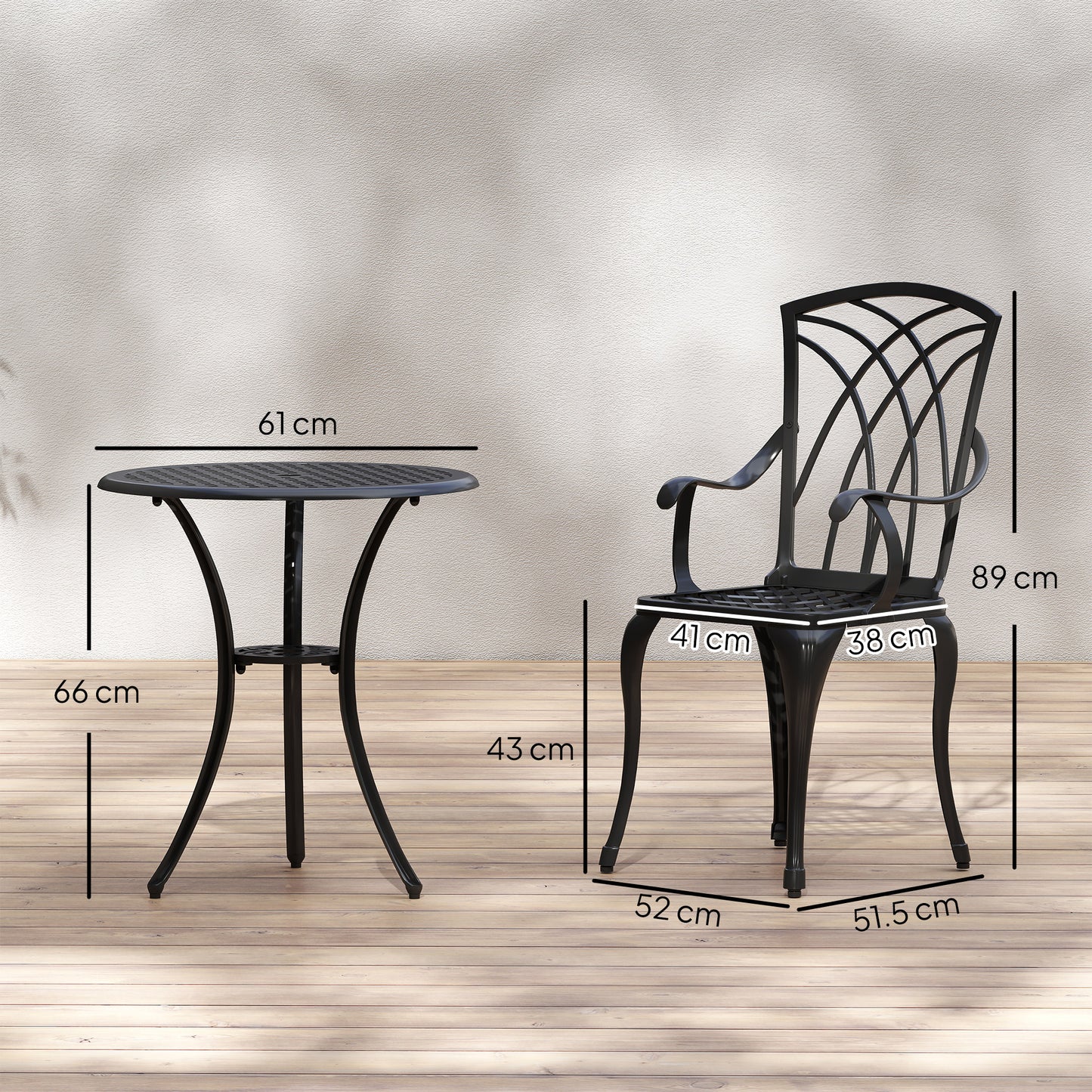 Sazzotti Brown Cast Aluminium Garden Bistro Set With 2 Armchairs And Round Table
