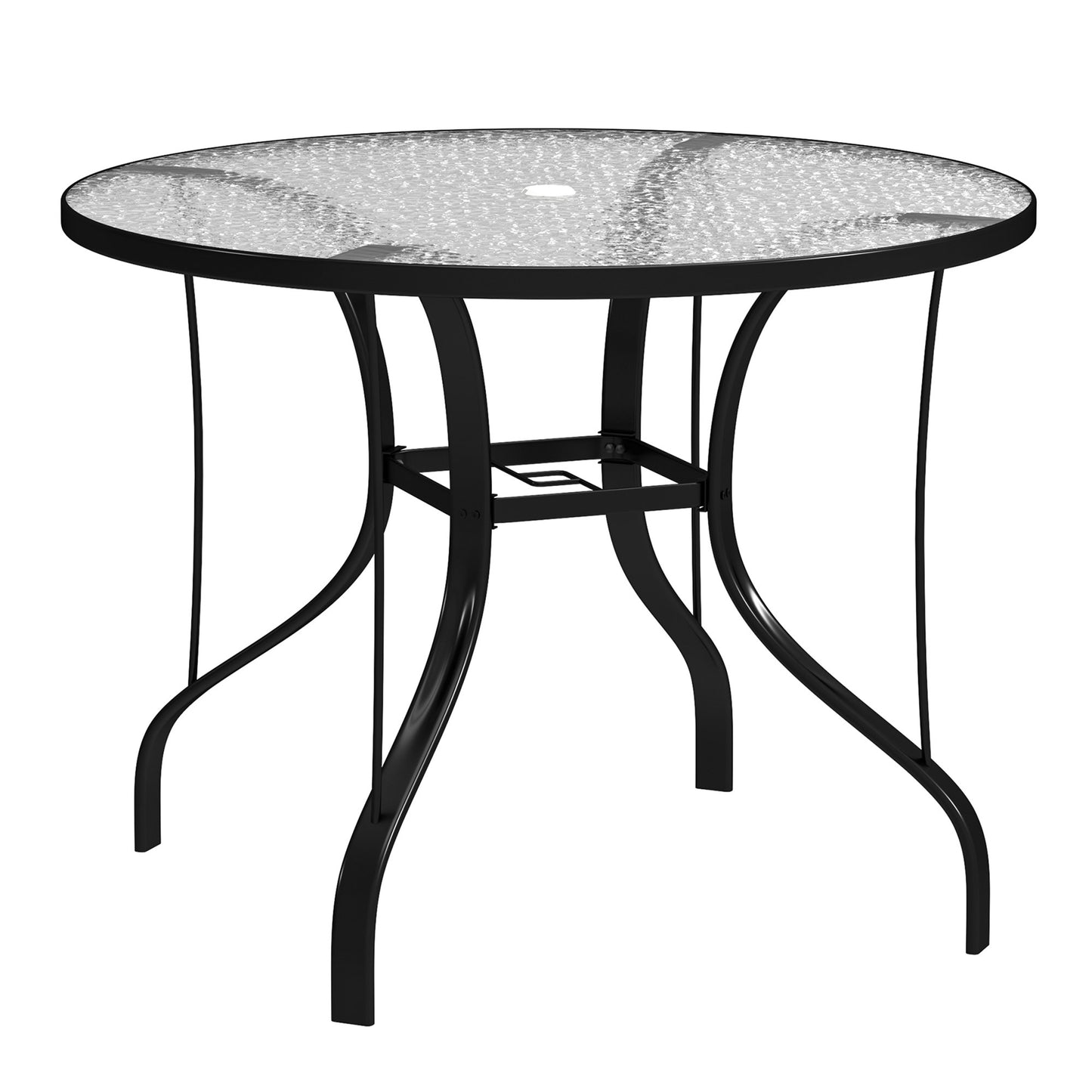 Reka Glass Top Round Outdoor Dining Table With Parasol Hole