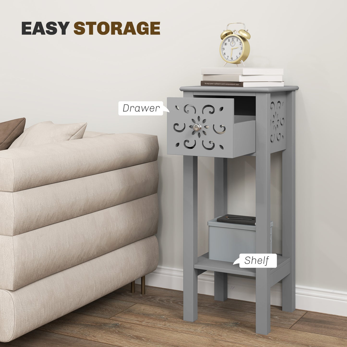 Elne Set Of 2 Grey Wooden Floral Cut Out Accent Side Tables