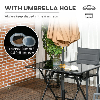 Nonila 110cm Black Steel And Glass Folding Outdoor Dining Table For 6