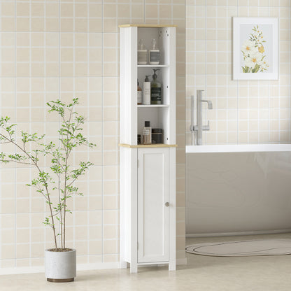 Nifael Favi Slim Bathroom Storage Cabinet With OFauxn Compartment And Adjustable Shelves White 34 x 23 x 165 cm