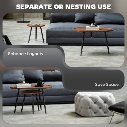 Suta Noni Metal And Wood Chestnut Finish Set Of 2 Nesting Coffee Tables 80 cm