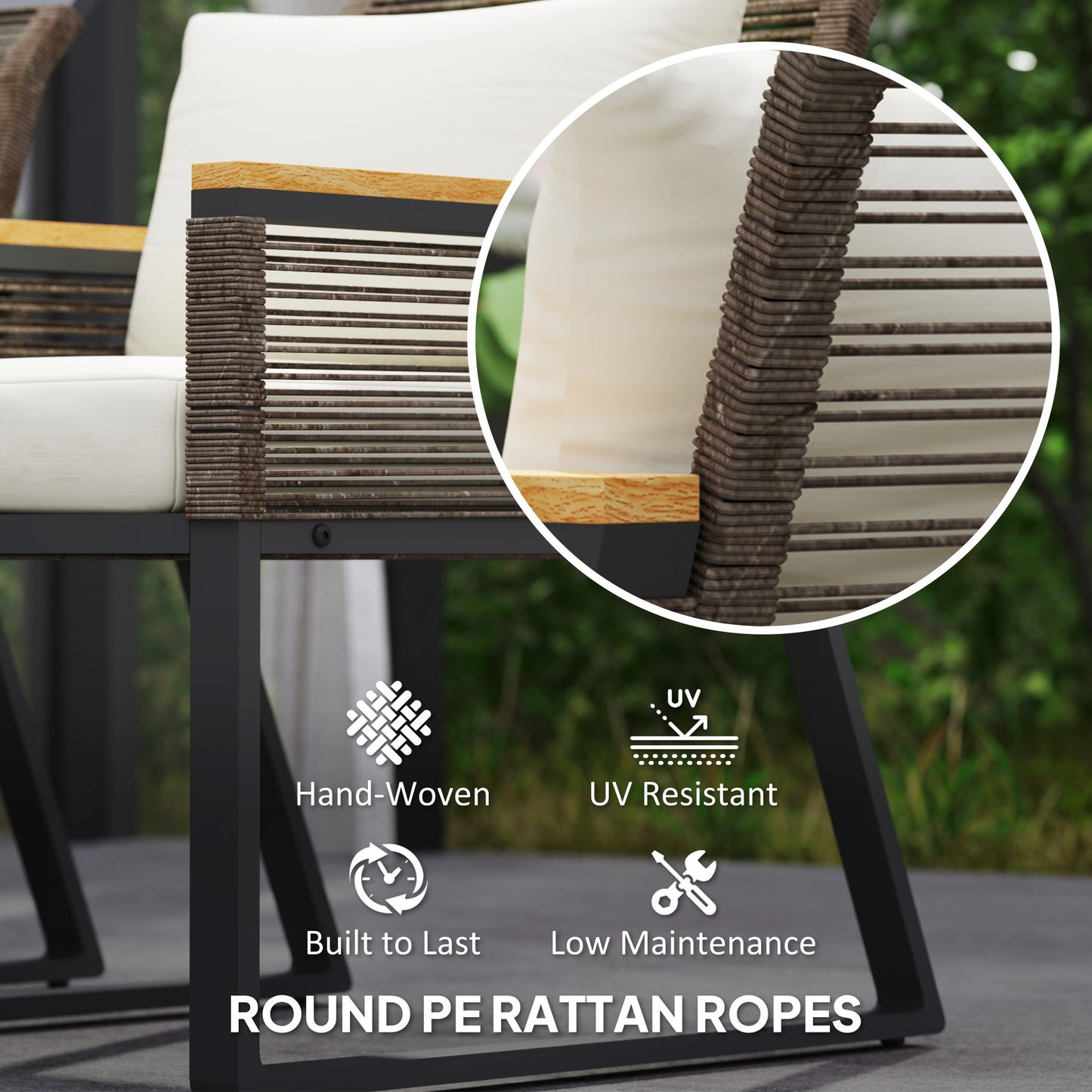 Rimodo Rope Wicker Grey 4 Seater Outdoor Garden Furniture Set With Glass Coffee Table