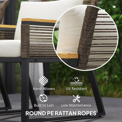 Rimodo Rope Wicker Grey 4 Seater Outdoor Garden Furniture Set With Glass Coffee Table