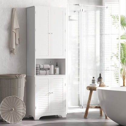 Vihave Kafi Tall Freestanding Bathroom Cabinet With Shutter Doors And Raised Base White