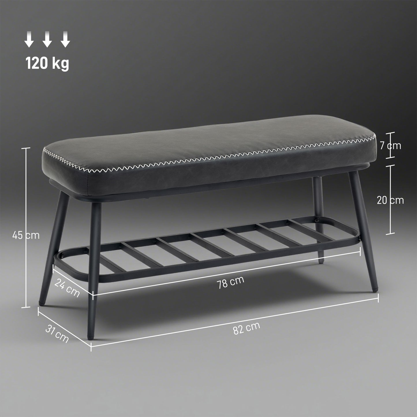 Fina Faux Leather Dark Grey Shoe Storage Bench With Cushioned Seat