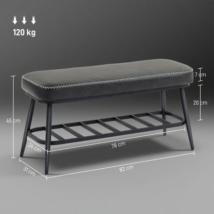 Fina Faux Leather Dark Grey Shoe Storage Bench With Cushioned Seat