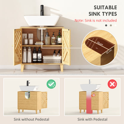 Limifi Bamboo Under Sink Bathroom Storage Cabinet With Adjustable Shelving Natural Finish