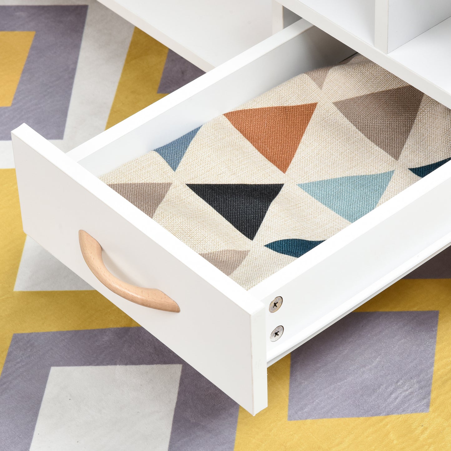 Lusayo Wooden White Minimalist Coffee Table With Storage Shelf And Drawer