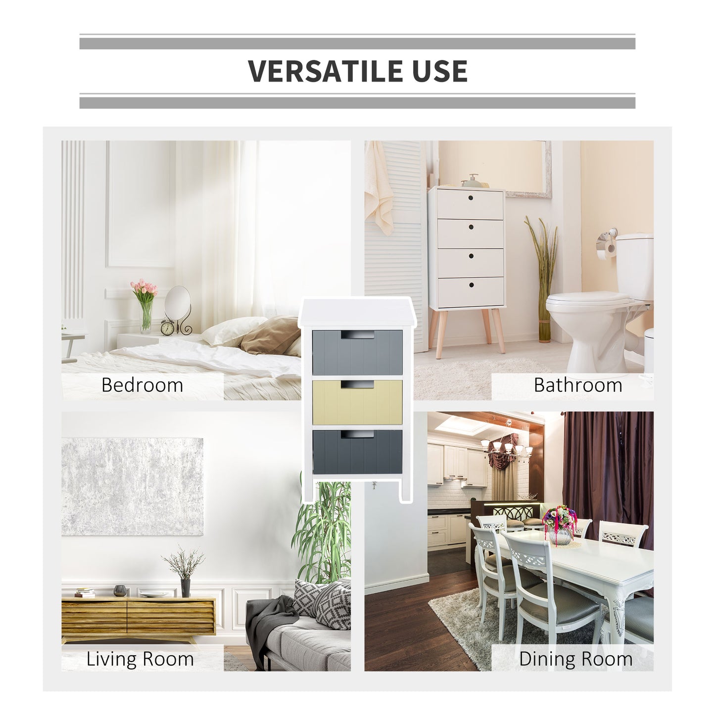 Vicoma Multicolour Wooden Neutral Finish 3 Drawer Storage Tower With Wood Top