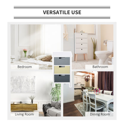 Vicoma Multicolour Wooden Neutral Finish 3 Drawer Storage Tower With Wood Top