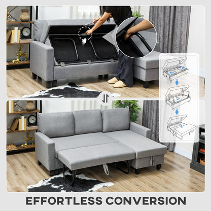 Fima Light Grey Fabric Upholstered 3 Seater Sofa Bed With Storage