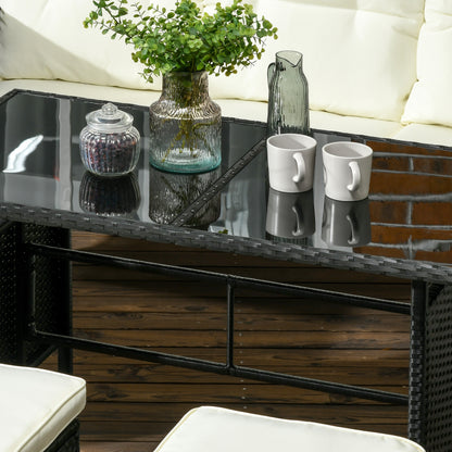 Coma 7 Seater Black and White Rattan Garden Sofa Set With Armchairs Footstools And Glass Dining Table