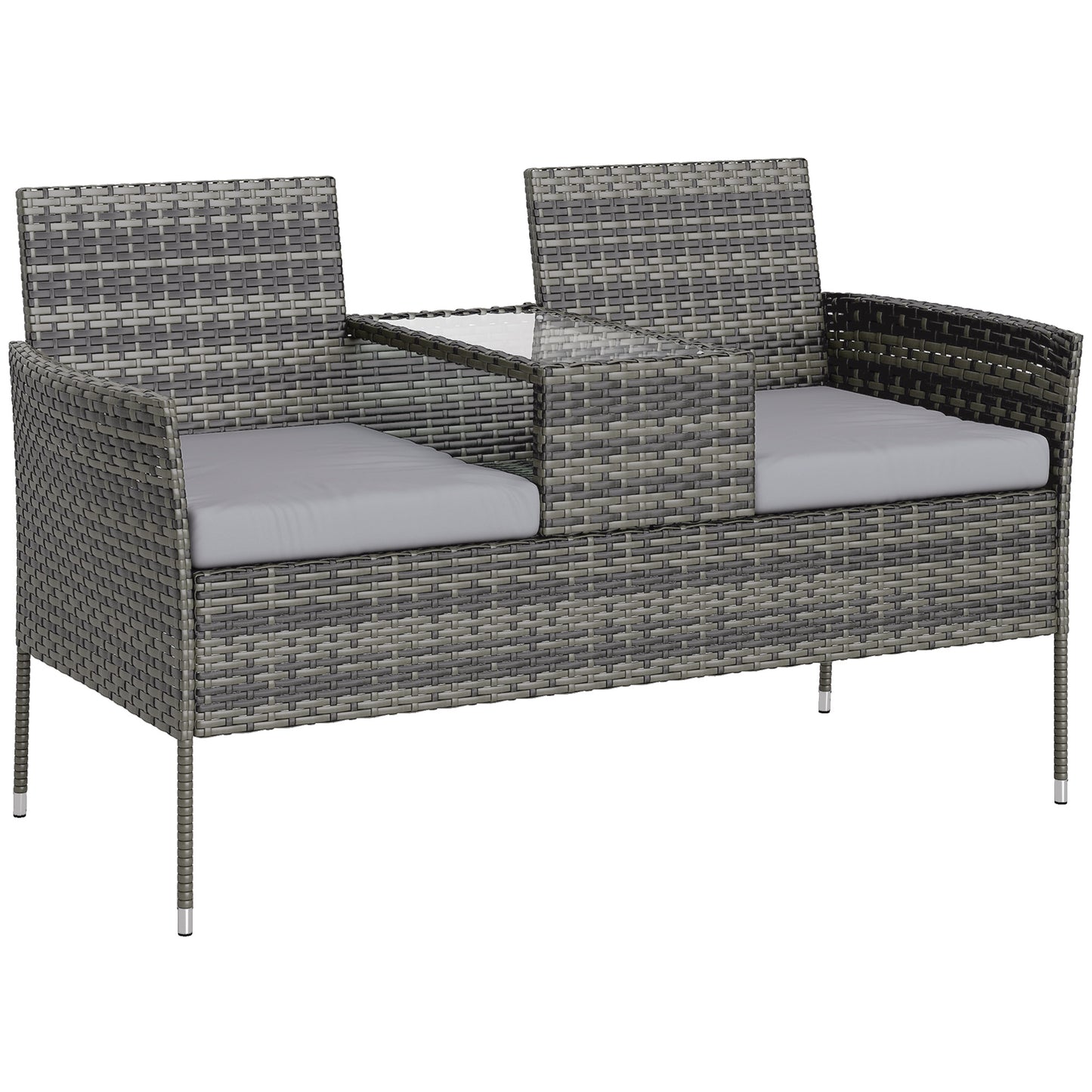 Cofi Rattan Dark Grey 2 Seater Chair With Integrated Centre Table