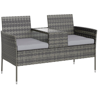 Cofi Rattan Dark Grey 2 Seater Chair With Integrated Centre Table
