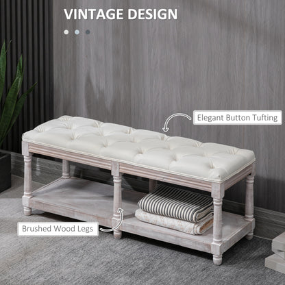 Lono Cream  2 Tier Vintage Style Bed End Bench With Storage Shelf Tufted Diamond