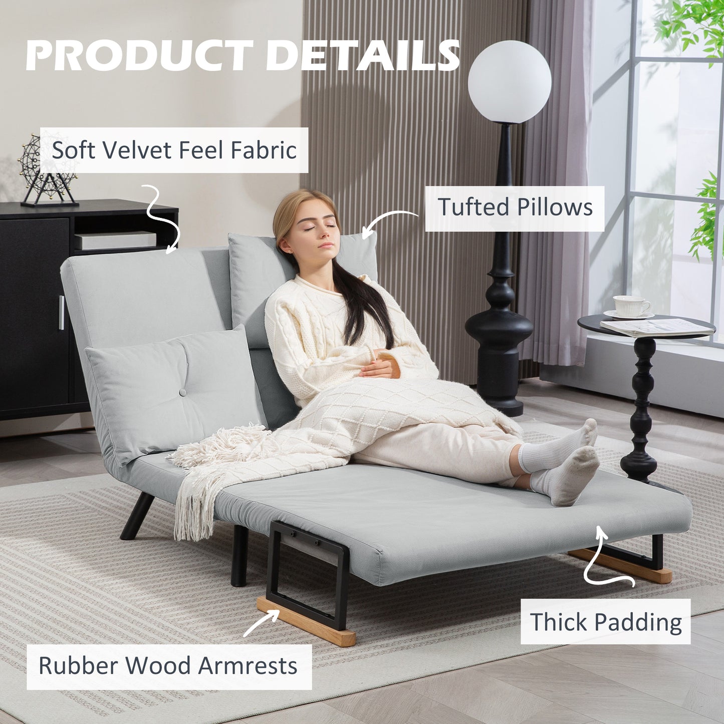 Pazike Light Grey 4 In One Convertible Double Sofa Bed With Cushions