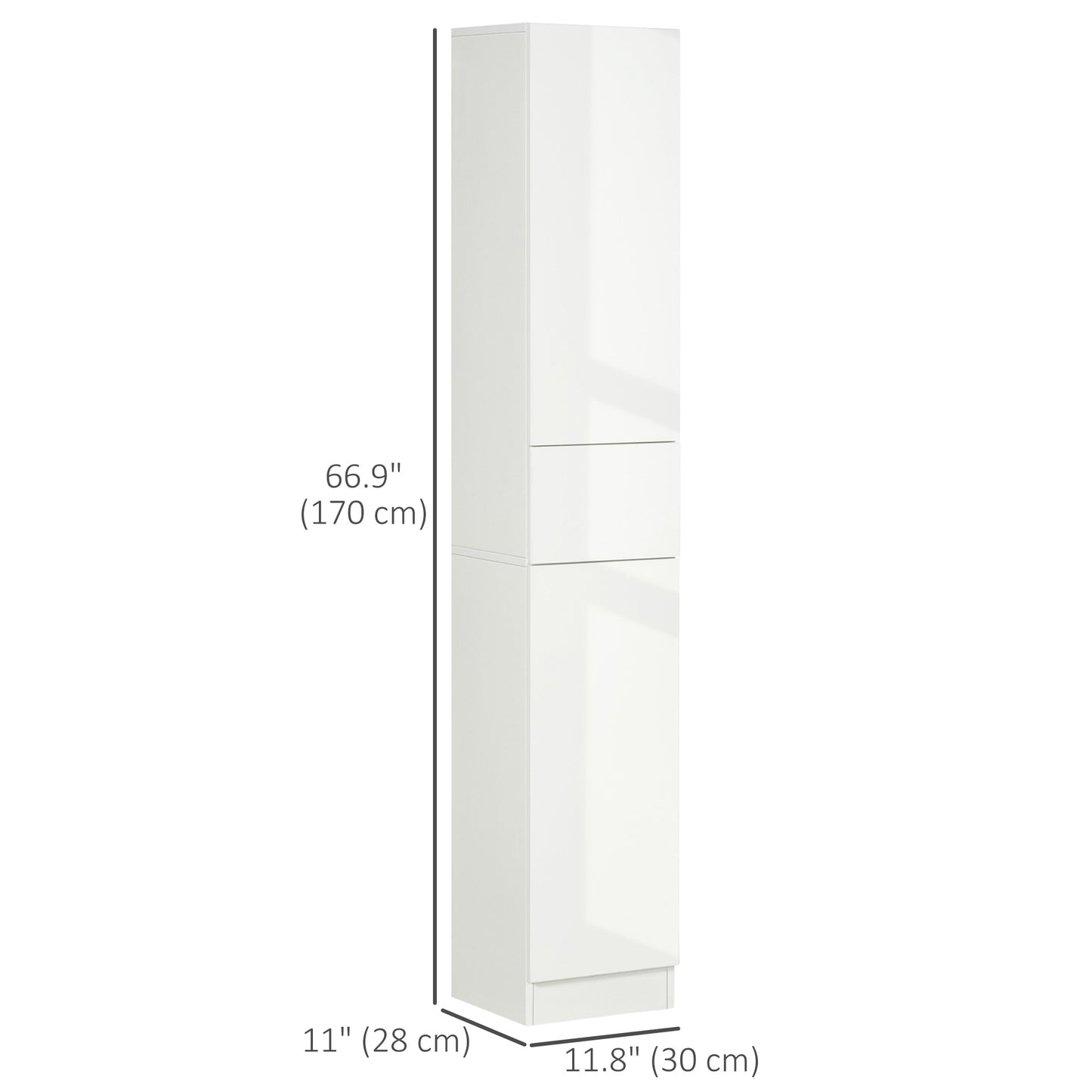 Elluno Maso High Gloss White Tall Bathroom Storage Cabinet With Push To OFauxn Door