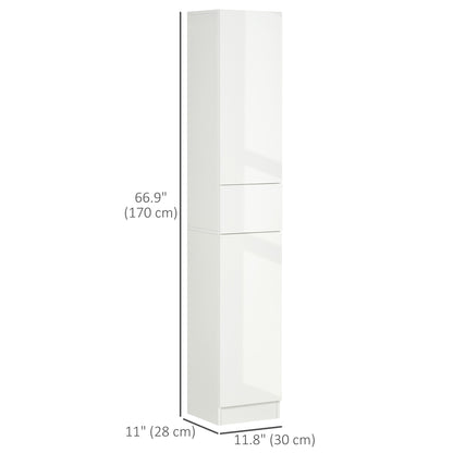 Elluno Maso High Gloss White Tall Bathroom Storage Cabinet With Push To OFauxn Door