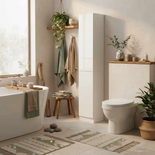 Elluno High Gloss White Tall Bathroom Storage Cabinet With Push To OFauxn Door