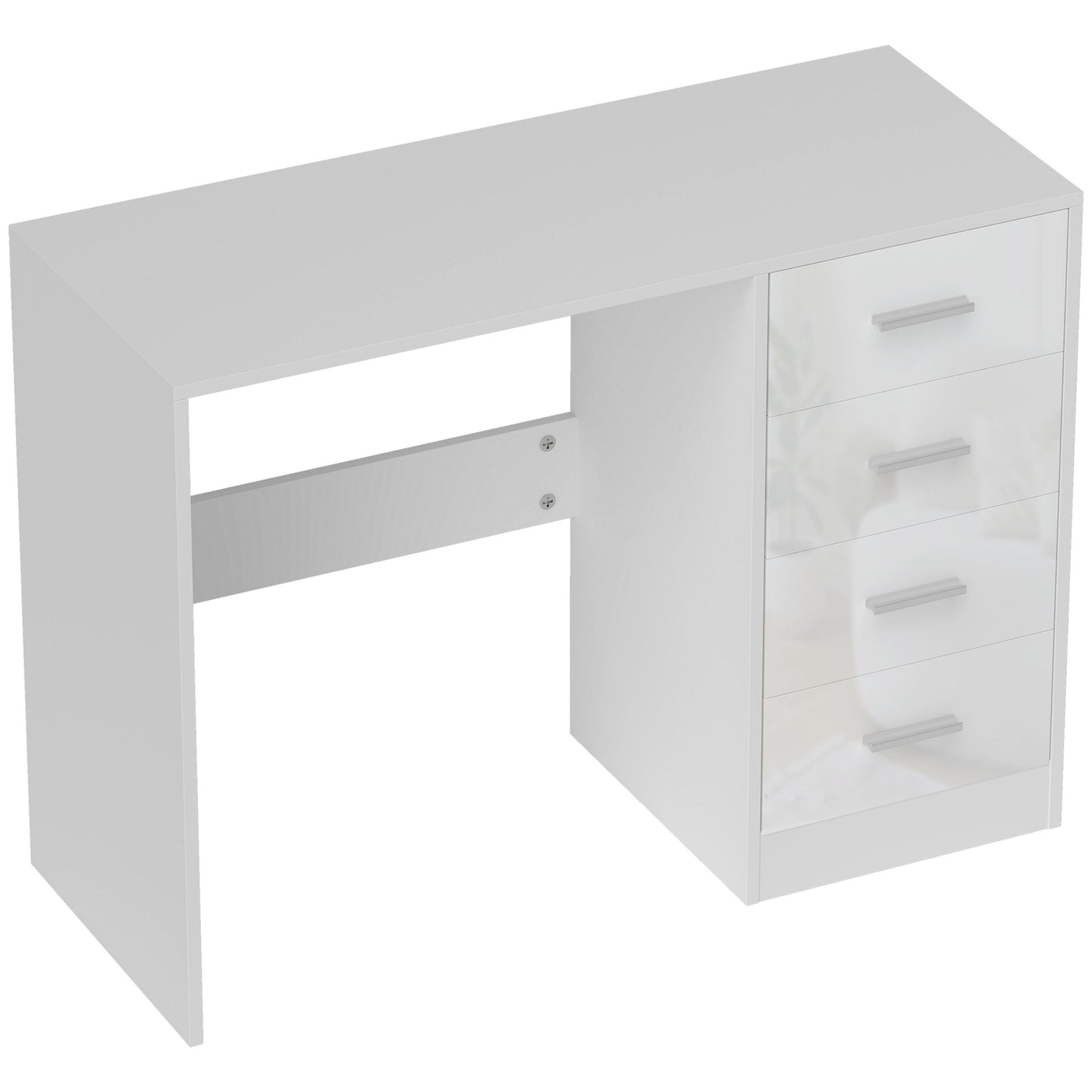 Reka 98cm High Gloss White Desk 4 Drawers For Home Office