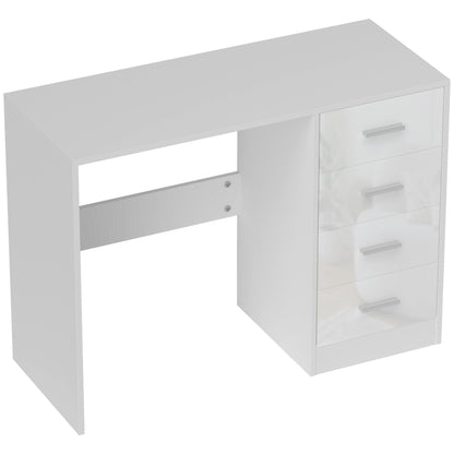 Reka 98cm High Gloss White Desk 4 Drawers For Home Office