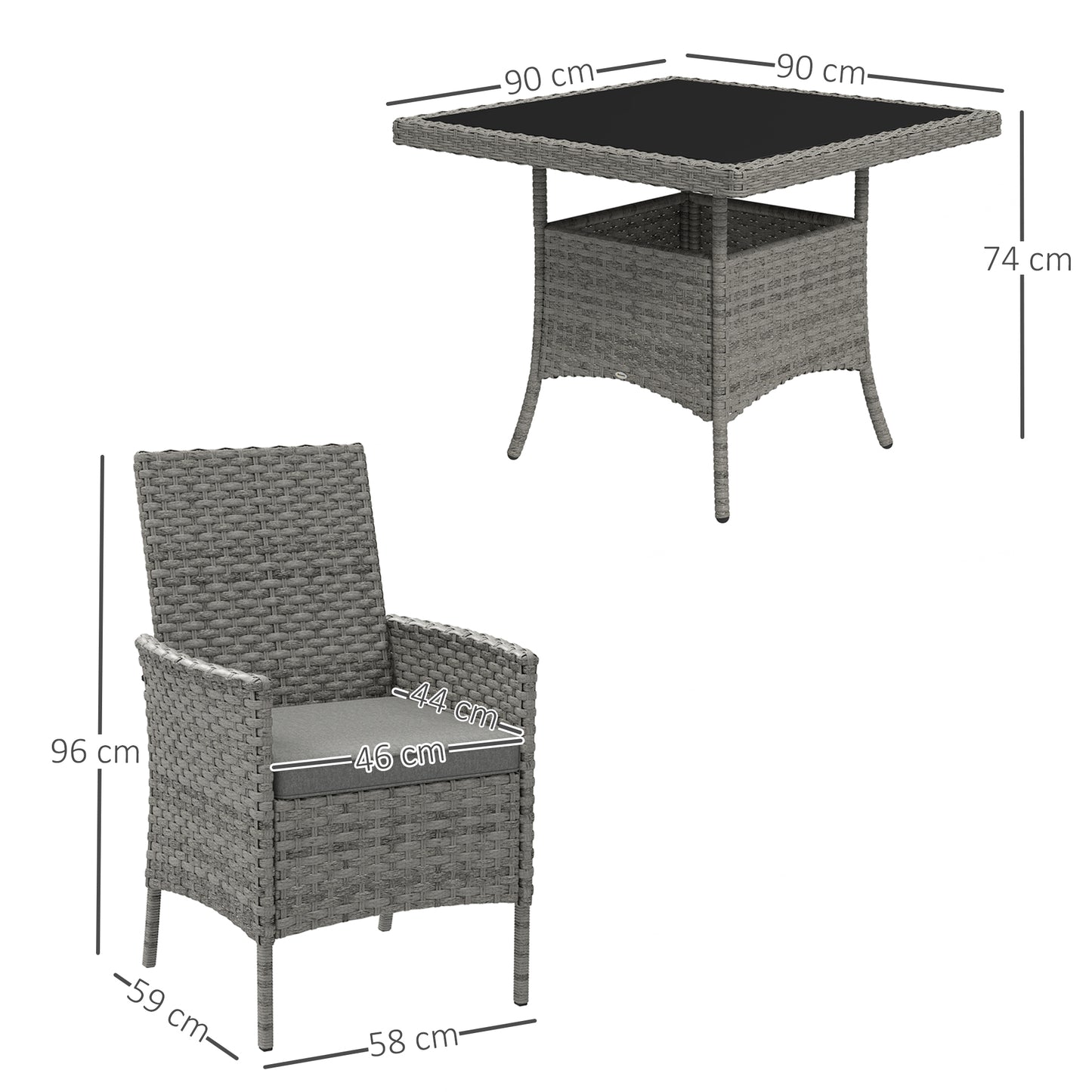 Noha Grey Rattan 4 Seater Outdoor Dining Set with Square Glass Table