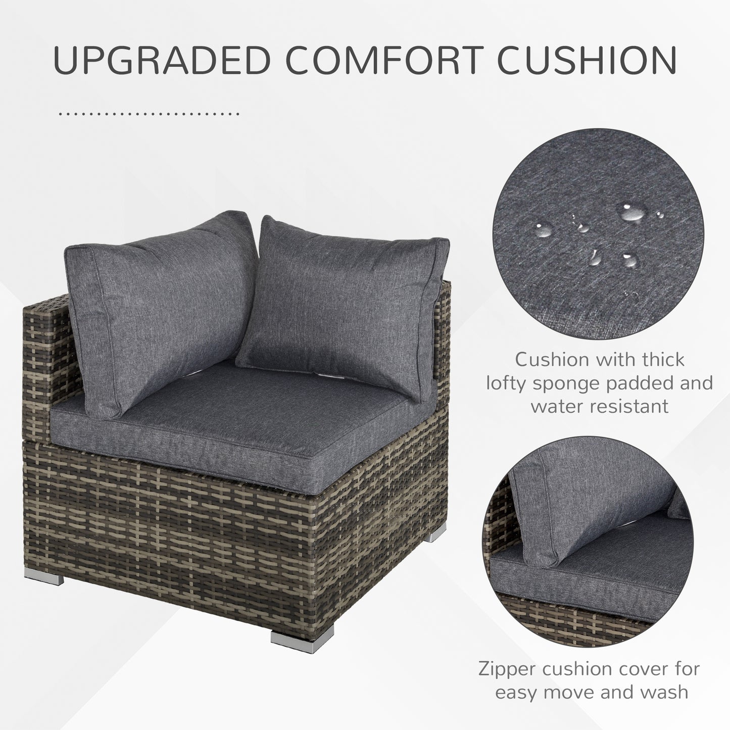 Noneli Dark Grey Rattan 5 Seater Outdoor Corner Sofa Set With Glass Coffee Table