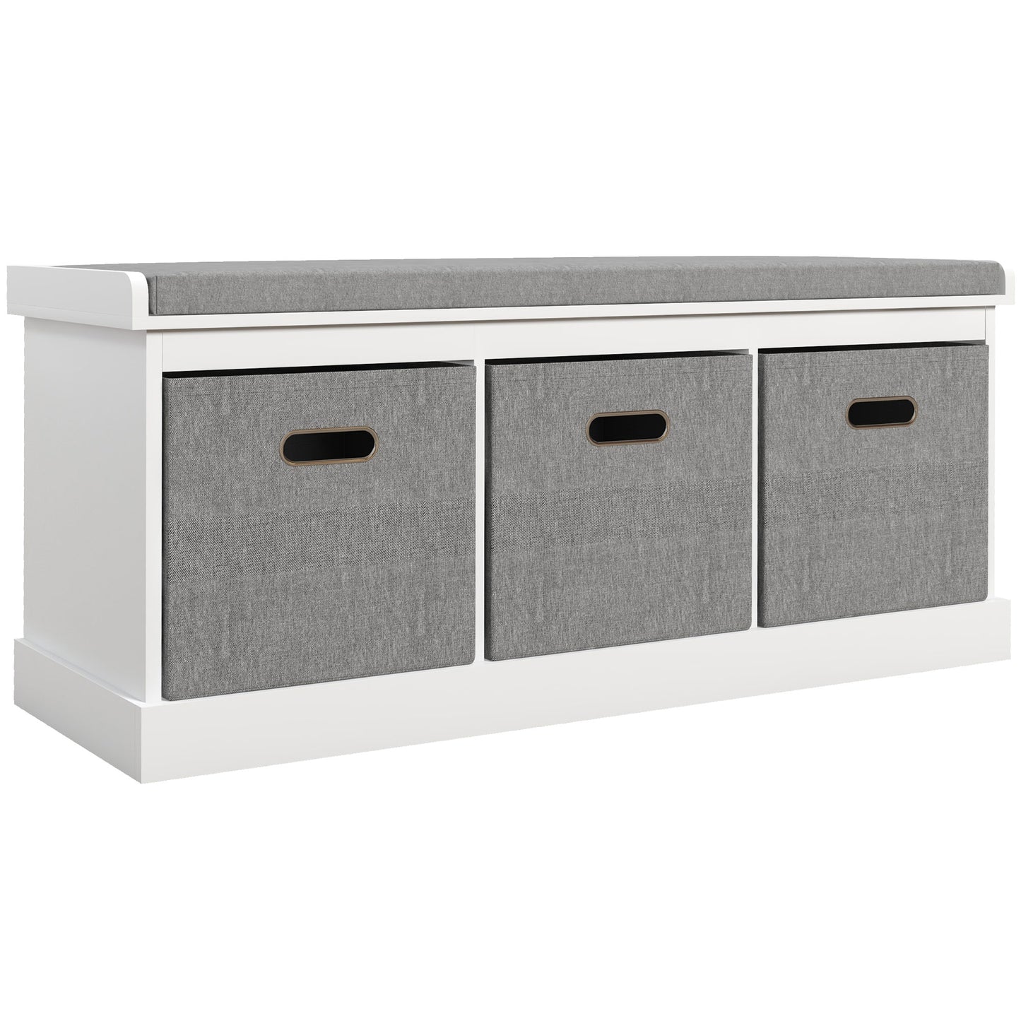 Elfila Wooden White 3 Drawer Shoe Storage Bench With Grey Padded Seat