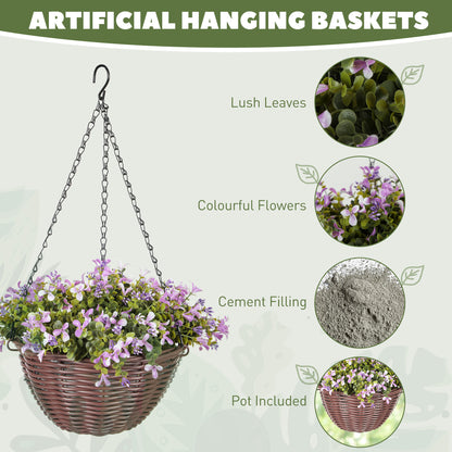 Fito Set Of 2 Hanging Artificial Flower Baskets With Mixed Leaves And Blooms For Indoor Display