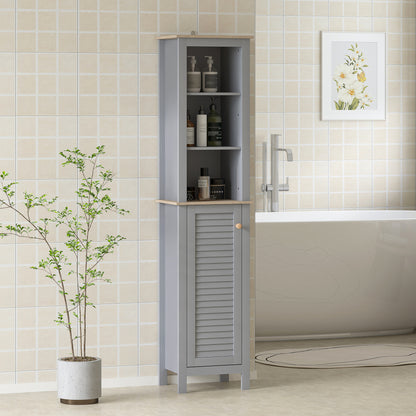 Pahafi Tall Bathroom Linen Storage Cabinet With Shelves And Cupboard Door In Grey