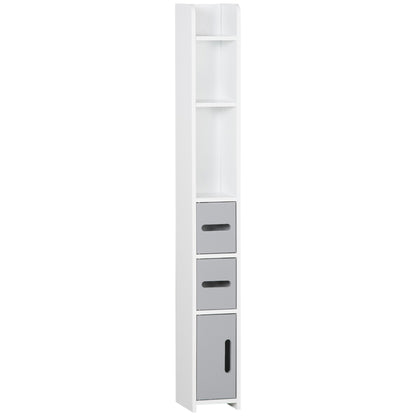 Dono Tall Freestanding Bathroom Storage Unit With OFauxn Shelves And Cupboards Grey