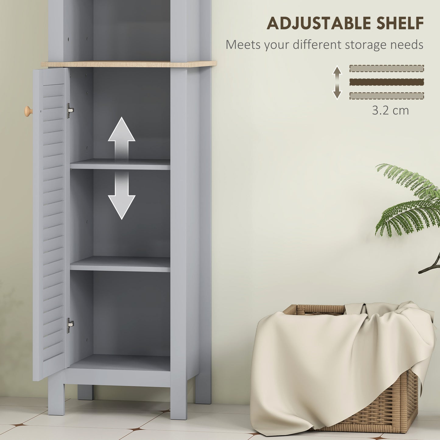 Pahafi Tall Bathroom Linen Storage Cabinet With Shelves And Cupboard Door In Grey