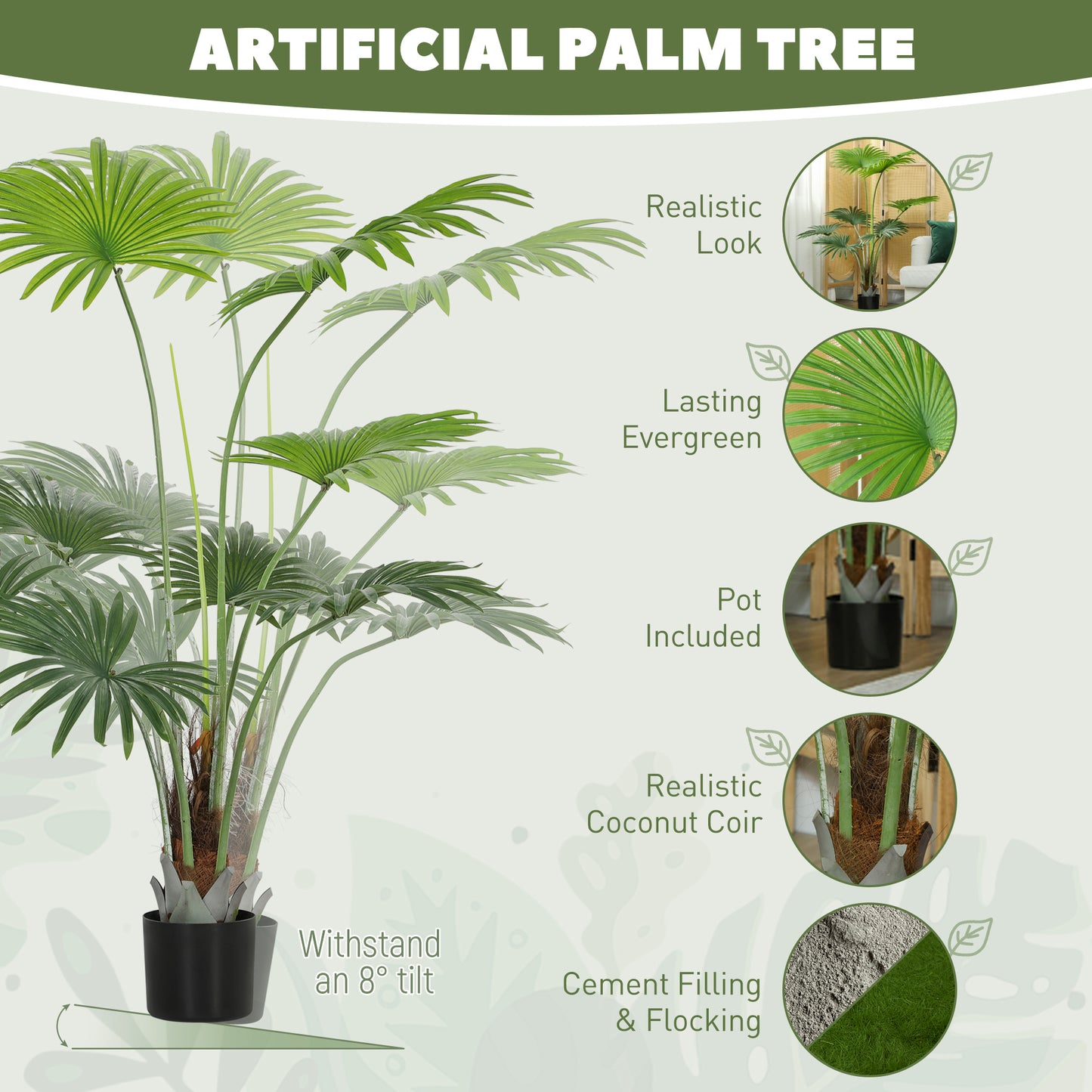 Raravere Tall Artificial Palm Style Tree With Natural Trunk Detail In Pot H8 145cm