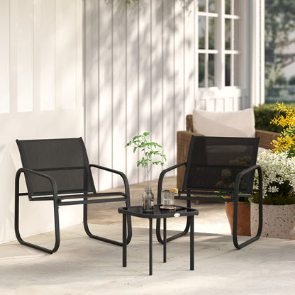 Macolu Metal Black 3 Piece Garden Seating Set With Table And Chairs