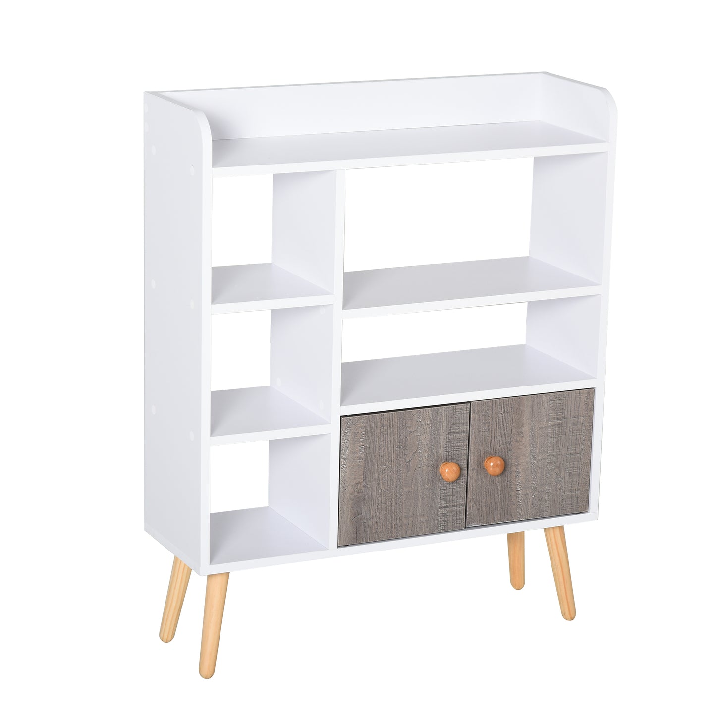 Eltano Wood And Metal White And Grey Freestanding Bookcase With Storage Cabinet And Legs