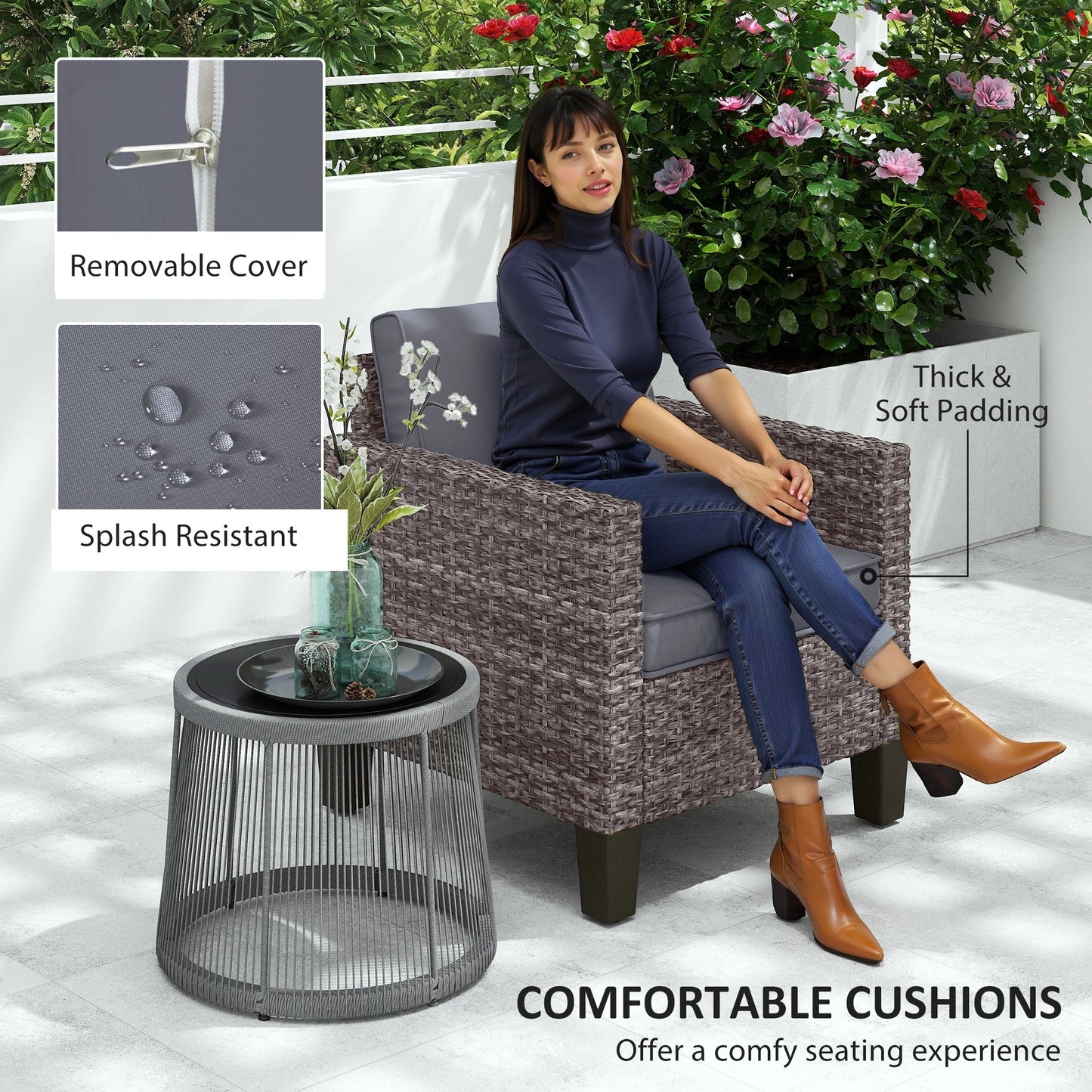Maba Rattan Grey Single Outdoor Garden Armchair With Cushions