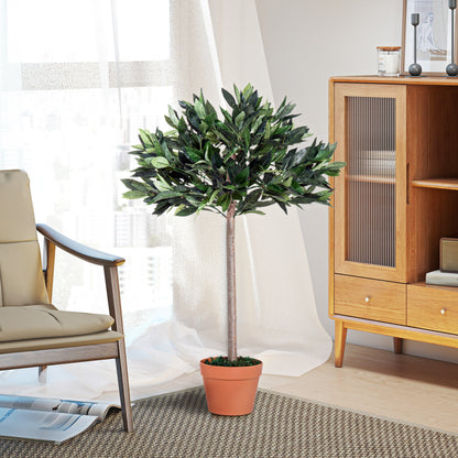 Niladi Artificial Olive Style Tree In Green With Orange Accent Pot For Interior Decor
