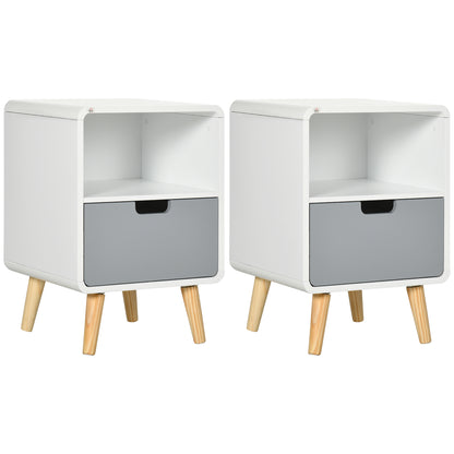 Neselo Yozi Set Of 2 Scandinavian Style Wooden Bedside Tables With Drawer And Shelf
