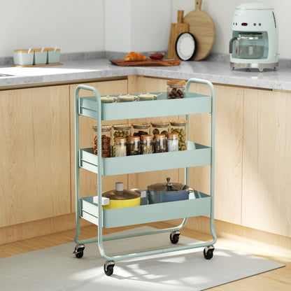 Nokeyo Metal Light Green 3 Tier Rolling Utility Trolley With Mesh Baskets