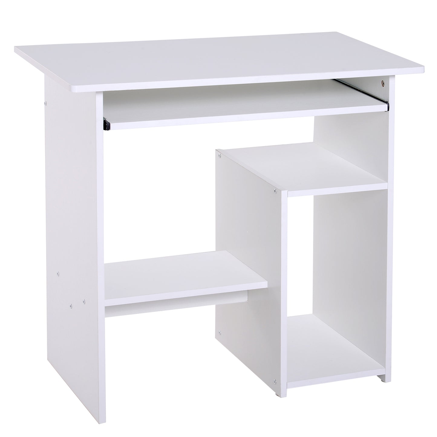 Rolu 100cm Wooden White Compact Corner Desk With Keyboard Tray And Storage Shelves