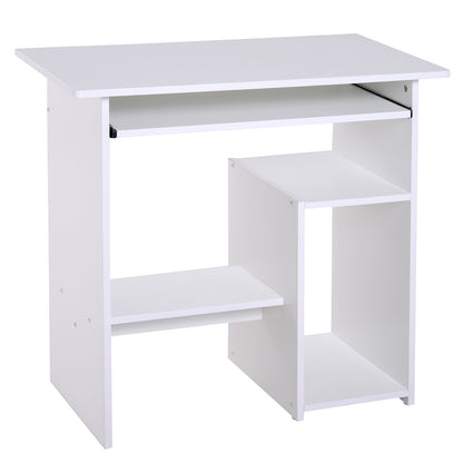 Rolu 100cm Wooden White Compact Corner Desk With Keyboard Tray And Storage Shelves