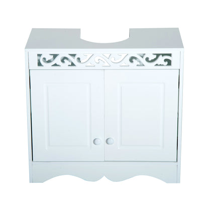 Seni Under Sink Bathroom Storage Cabinet With Double Doors In Wood Finish