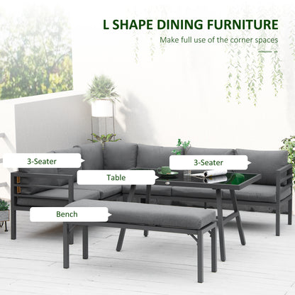 Rovama 8 Seater L-Shaped Garden Furniture Set with Glass Coffee Table and Bench