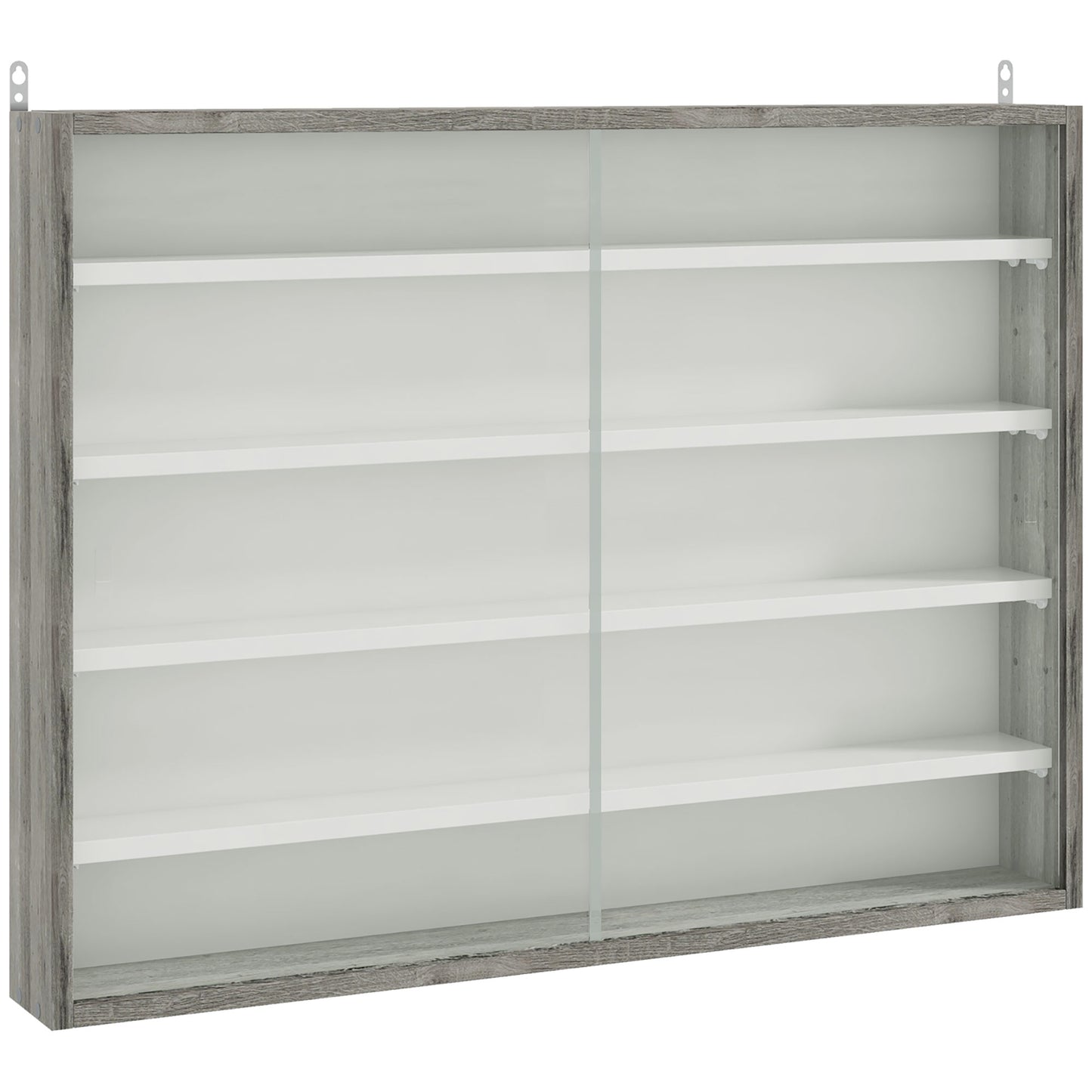 Kasofa Wood And Glass Grey Wood Grain 5 Tier Wall Display Cabinet With Adjustable Shelves 60 x 80 cm