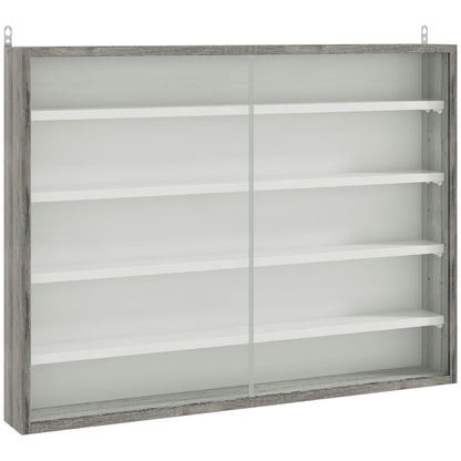 Kasofa Wood And Glass Grey Wood Grain 5 Tier Wall Display Cabinet With Adjustable Shelves 60 x 80 cm