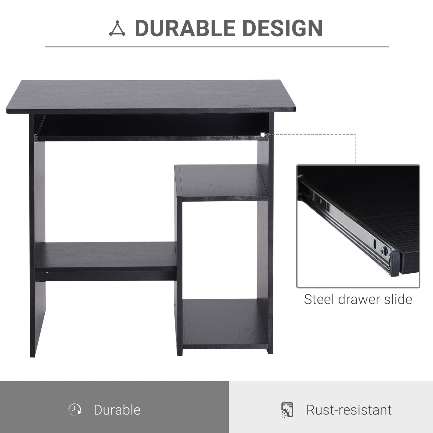 Moke 80cm Wooden Black Compact Corner Desk With Keyboard Tray And Storage Shelves
