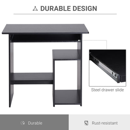Moke 80cm Wooden Black Compact Corner Desk With Keyboard Tray And Storage Shelves