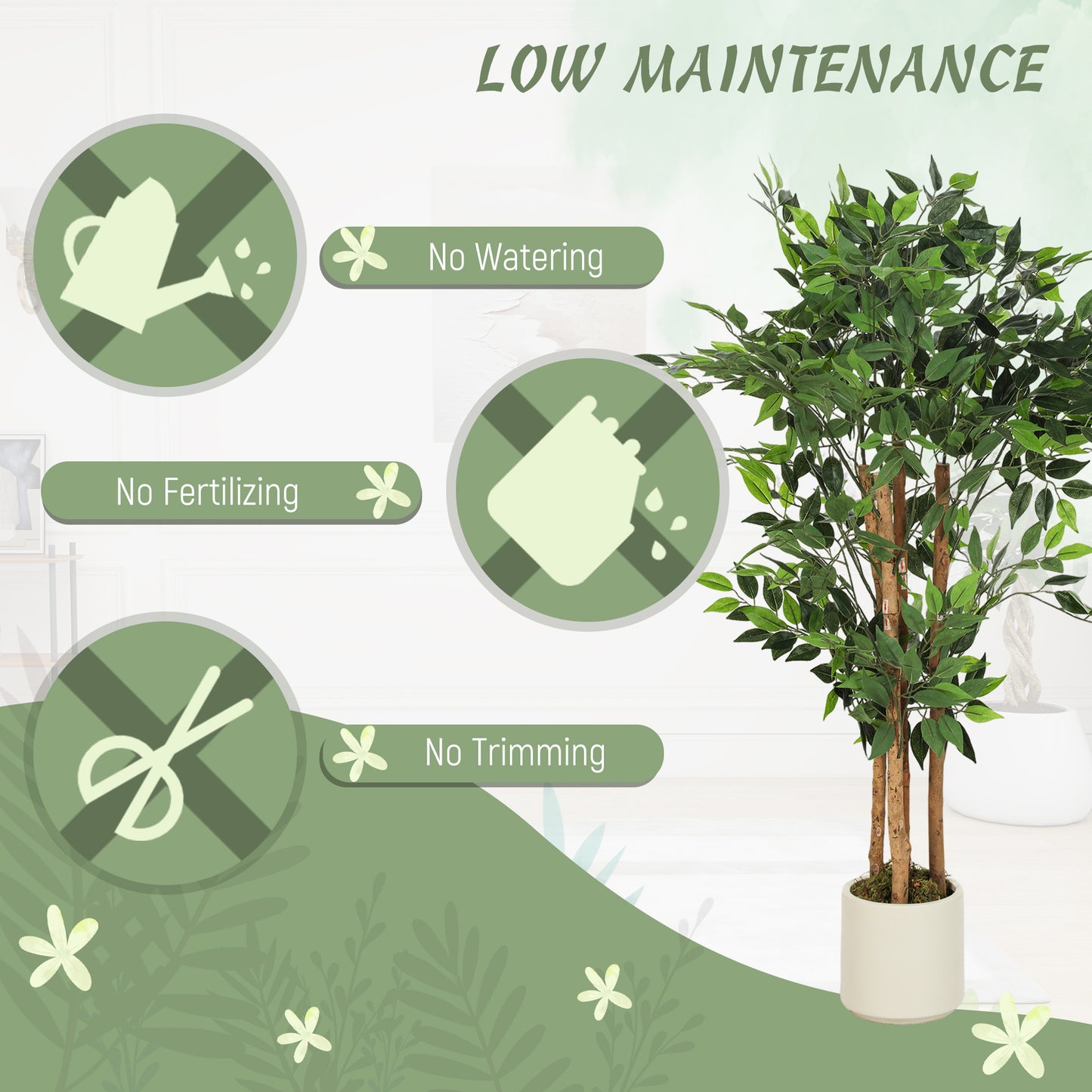 Rokalo Artificial Ficus Style Tree With Solid Trunk Detail In Pot 120cm Green