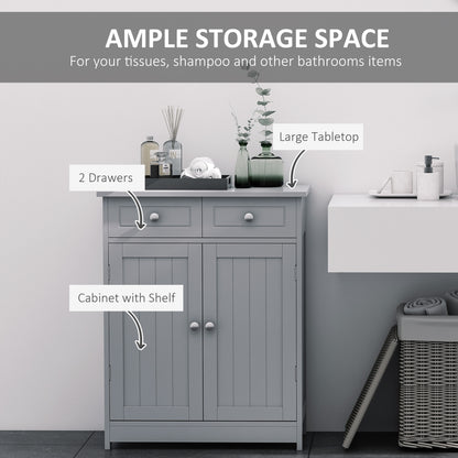 Letare Freestanding Bathroom Storage Cabinet With 2 Drawers And Cupboard Traditional Grey Finish 75x60cm
